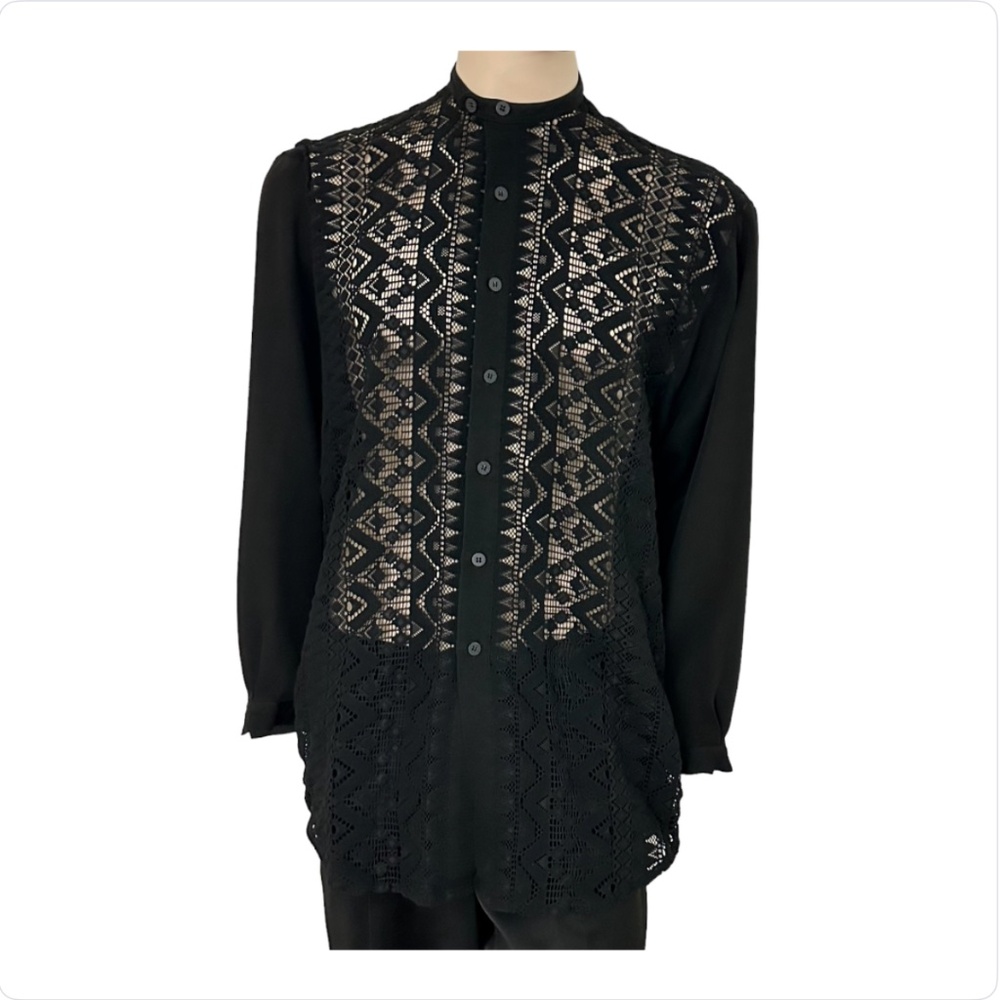 Black White Men's Shirt Half Transparent { Med: 16 ½ / 14 ½  31 } BLACK